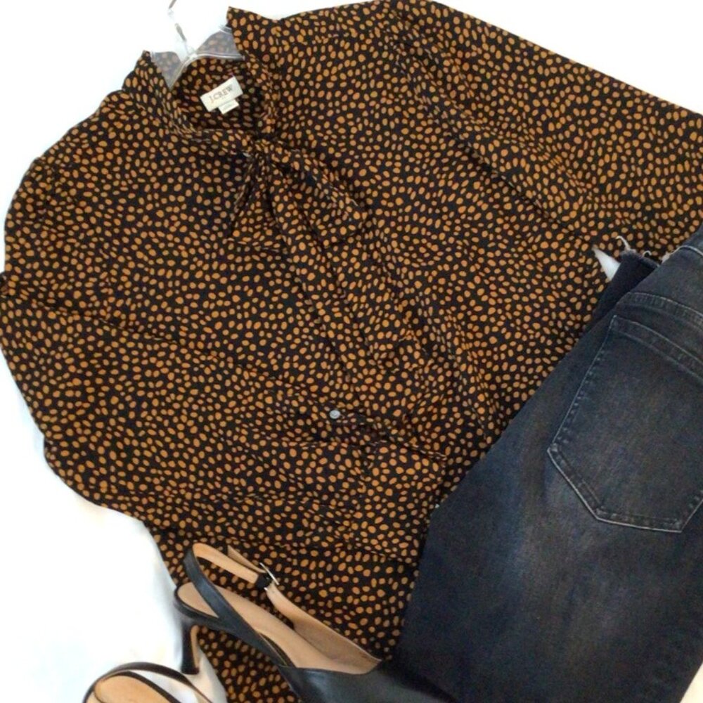J Crew Tie Neck Polka Dot Blouse Sz XS